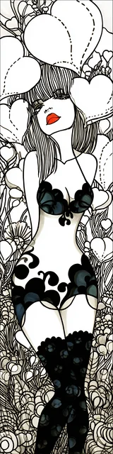 Free colorable bookmarks of a woman under floating hearts